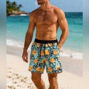Men's Neff "Ducky Life" Hot Tub Volley Swim Shorts. Size Medium